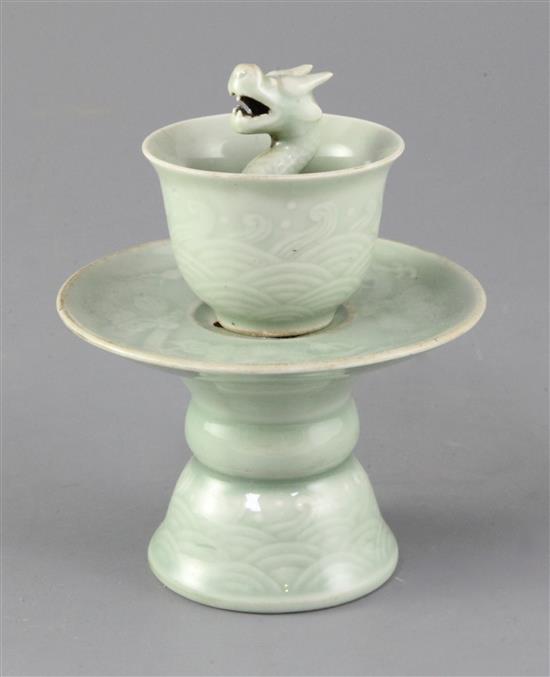 A 19th century Chinese celadon cup and stand